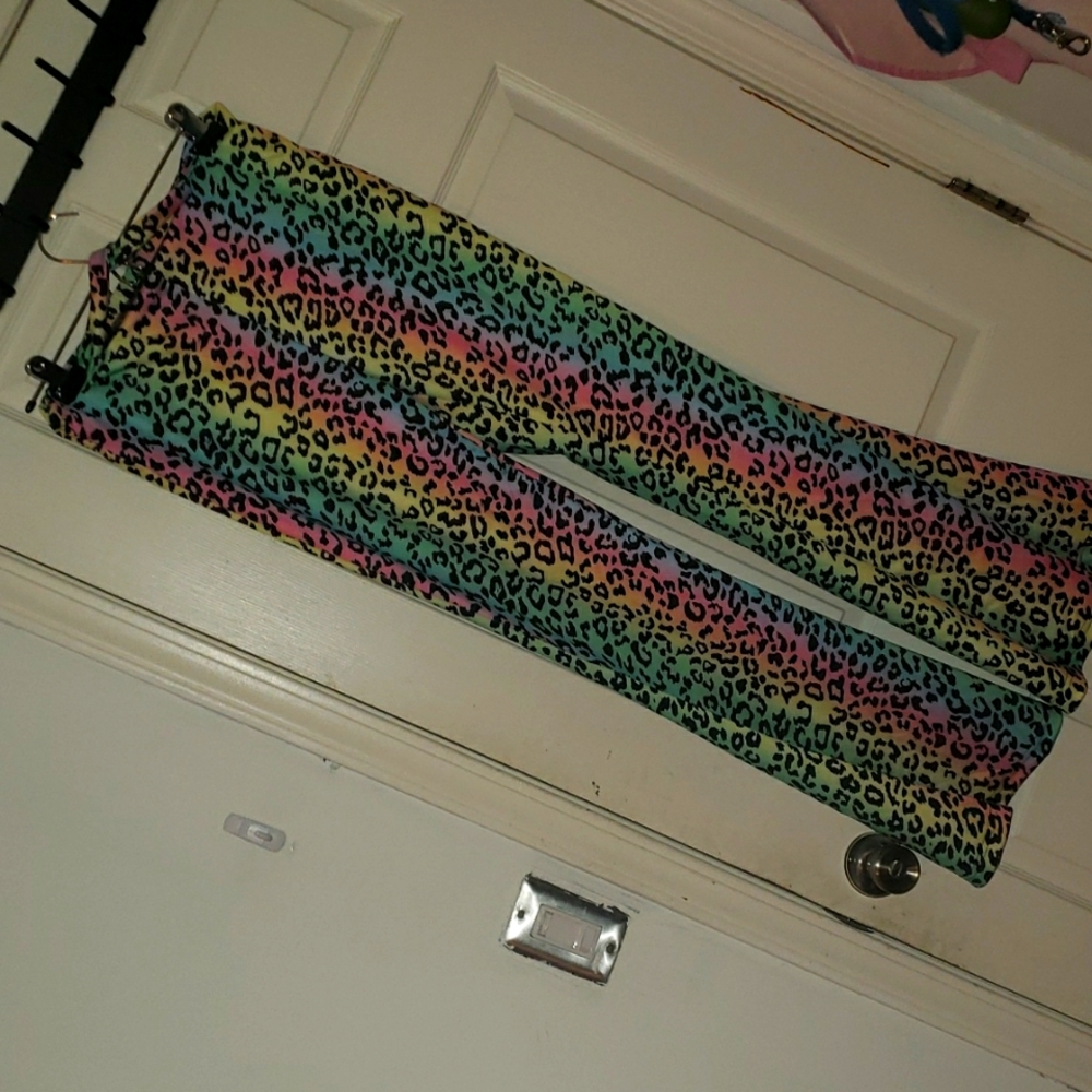 Shein Rainbow Cheetah Print Flared Pants